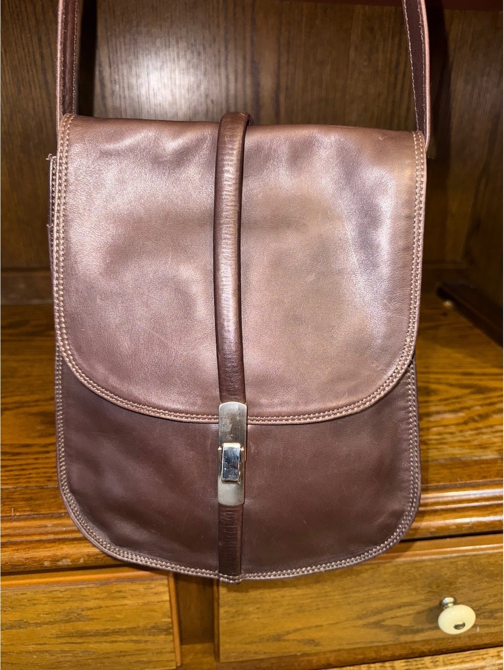 Vintage Francesco Biasia Brown Leather Flap Crossbody Saddle Bag Made in Italy